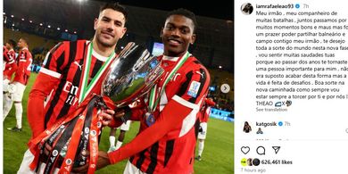 Saudara Seperjuangan dalam Cinta dan Benci di AC Milan, Rafael Leao Kirim Salam Perpisahan buat Theo Hernandez